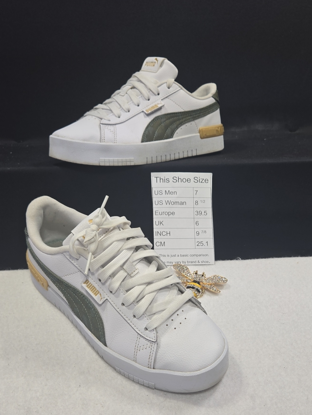 Puma Jada Smash 3.0 Court Sneaker in White and Olive